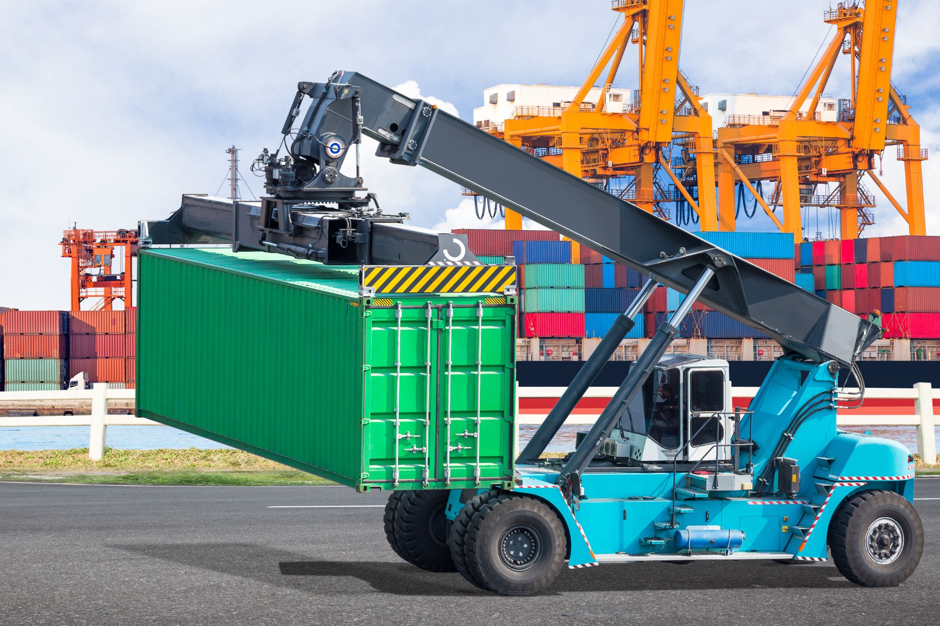 Global shipping port with containers